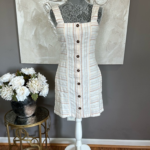 Roxy Sweeter Dreams Striped Cream Summer Mini Dress, Size Small - Picture 1 of 13